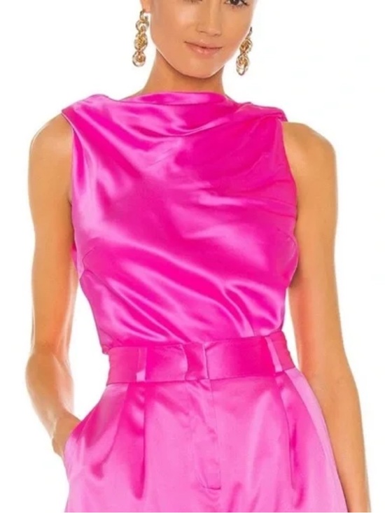 The Bar Tops - The Bar Asher Silk Backless Top in Bubblegum Hot Pink Size Medium